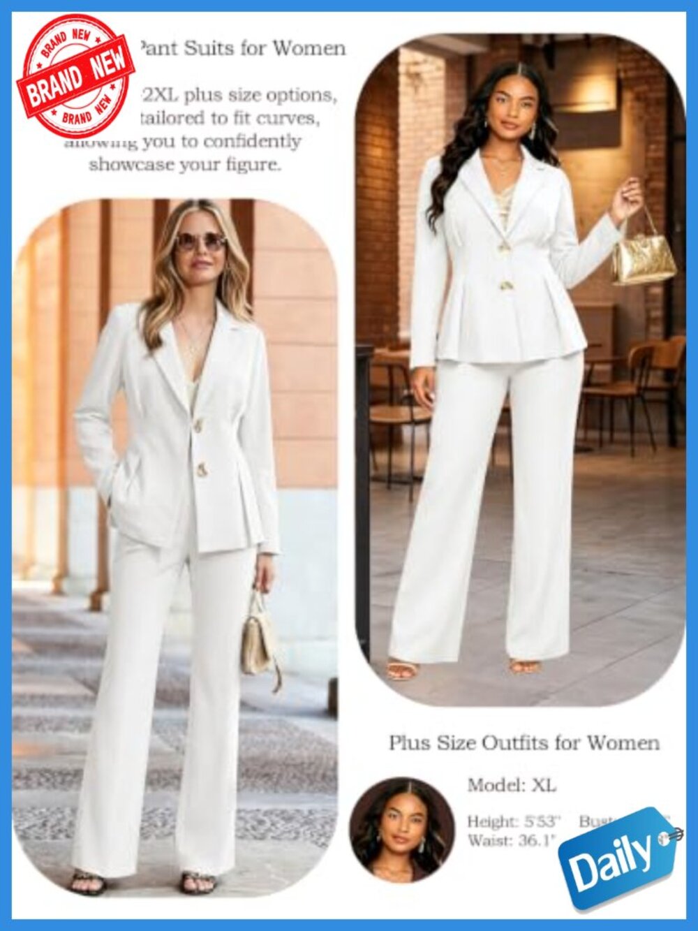 Women's Pantsuit Set Business Casual Long Sleeve Blazer & Straight Pants High - Picture 2 of 6